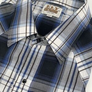 Ely Cattleman Men's XL Short Sleeve Pearl Snap Shirt Blue Plaid Western Cowboy